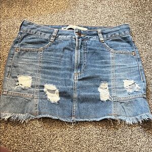 Distressed Light Blue Denim Mini Skirt